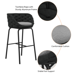 2 Pieces Outdoor Chair Patio Woven Rope & Aluminium 965 mm Bar Stools Set with Backs - thumbnail 6