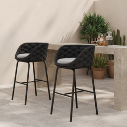 2 Pieces Outdoor Chair Patio Woven Rope & Aluminium 965 mm Bar Stools Set with Backs - thumbnail 1