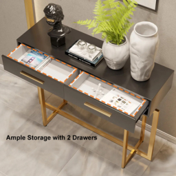 1200mm Modern Narrow Black Console Table with Storage Drawers and Metal Legs in Gold - thumbnail 9