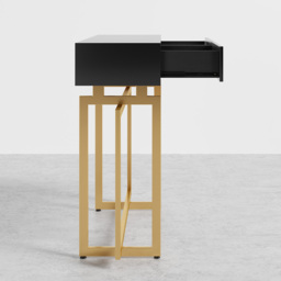1200mm Modern Narrow Black Console Table with Storage Drawers and Metal Legs in Gold - thumbnail 7