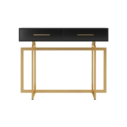 1200mm Modern Narrow Black Console Table with Storage Drawers and Metal Legs in Gold - thumbnail 8