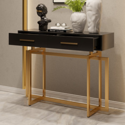 1200mm Modern Narrow Black Console Table with Storage Drawers and Metal Legs in Gold - thumbnail 3