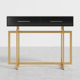 1200mm Modern Narrow Black Console Table with Storage Drawers and Metal Legs in Gold - thumbnail 5