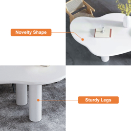 "Irregular Dining Table 4-Leg 71"" for 6 Person Japandi White" - thumbnail 5