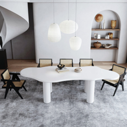 "Irregular Dining Table 4-Leg 71"" for 6 Person Japandi White" - thumbnail 2