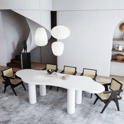 "Irregular Dining Table 4-Leg 71"" for 6 Person Japandi White" - thumbnail 3
