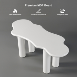 "Irregular Dining Table 4-Leg 71"" for 6 Person Japandi White" - thumbnail 4