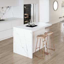 130 cm Large Kitchen Island Marble Veneered Top with Storage White Kitchen Cabinet - thumbnail 2