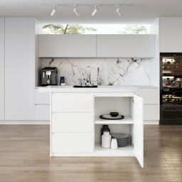 130 cm Large Kitchen Island Marble Veneered Top with Storage White Kitchen Cabinet - thumbnail 8