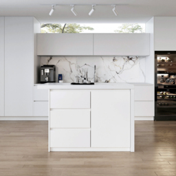 130 cm Large Kitchen Island Marble Veneered Top with Storage White Kitchen Cabinet - thumbnail 4