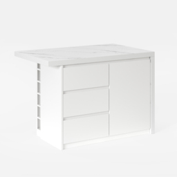 130 cm Large Kitchen Island Marble Veneered Top with Storage White Kitchen Cabinet - thumbnail 5