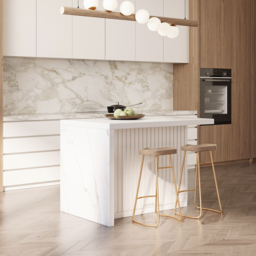 130 cm Large Kitchen Island Marble Veneered Top with Storage White Kitchen Cabinet - thumbnail 1