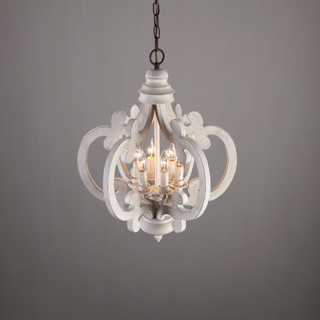 French Country Weathered Wood & Iron 6-Light Candle-Style Chandelier in Distressed White - image 1