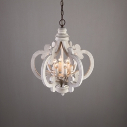 French Country Weathered Wood & Iron 6-Light Candle-Style Chandelier in Distressed White - thumbnail 1