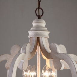French Country Weathered Wood & Iron 6-Light Candle-Style Chandelier in Distressed White - thumbnail 5