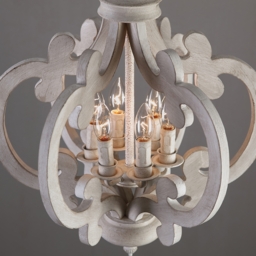 French Country Weathered Wood & Iron 6-Light Candle-Style Chandelier in Distressed White - thumbnail 7