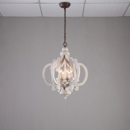 French Country Weathered Wood & Iron 6-Light Candle-Style Chandelier in Distressed White - thumbnail 2