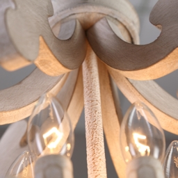 French Country Weathered Wood & Iron 6-Light Candle-Style Chandelier in Distressed White - thumbnail 6