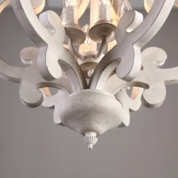 French Country Weathered Wood & Iron 6-Light Candle-Style Chandelier in Distressed White - thumbnail 9