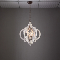 French Country Weathered Wood & Iron 6-Light Candle-Style Chandelier in Distressed White - thumbnail 3