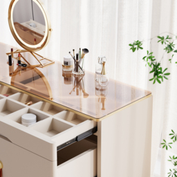 Glass 120 cm W Modern Champagne Dresser 6 Drawer Closet Island with Jewellery Display Storage - thumbnail 8