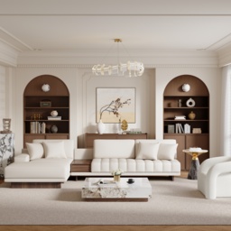 320 cm Leather L-Shaped Modular White Sectional Sofa with Storage Side Table and Ottoman - thumbnail 7