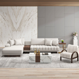 320 cm Leather L-Shaped Modular White Sectional Sofa with Storage Side Table and Ottoman - thumbnail 5