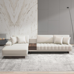 320 cm Leather L-Shaped Modular White Sectional Sofa with Storage Side Table and Ottoman - thumbnail 2