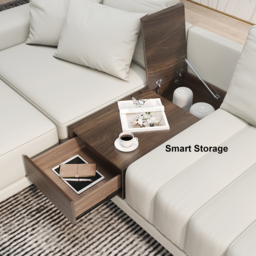320 cm Leather L-Shaped Modular White Sectional Sofa with Storage Side Table and Ottoman - thumbnail 8
