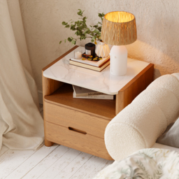 Modern Sintered Stone Top Bedside Table with Drawers & Shelf - thumbnail 9
