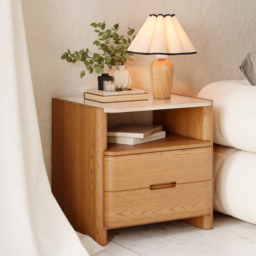 Modern Sintered Stone Top Bedside Table with Drawers & Shelf - thumbnail 4