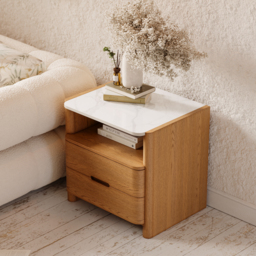 Modern Sintered Stone Top Bedside Table with Drawers & Shelf - thumbnail 6
