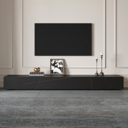 2200 mm Black TV Stand Faux Marble with Storage - thumbnail 2