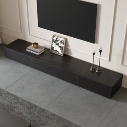 2200 mm Black TV Stand Faux Marble with Storage - thumbnail 3