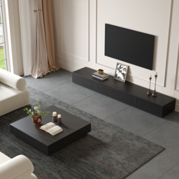 2200 mm Black TV Stand Faux Marble with Storage - thumbnail 7
