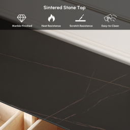 2200 mm Black TV Stand Faux Marble with Storage - thumbnail 8