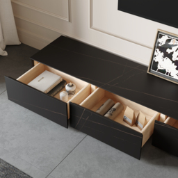 2200 mm Black TV Stand Faux Marble with Storage - thumbnail 9