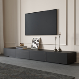 2200 mm Black TV Stand Faux Marble with Storage
