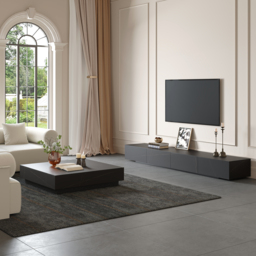 2200 mm Black TV Stand Faux Marble with Storage - thumbnail 4