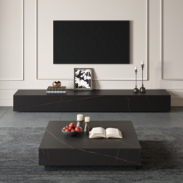 2200 mm Black TV Stand Faux Marble with Storage - thumbnail 5
