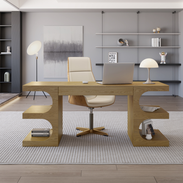Natural Office Writing Desk  Desk with Drawer & Shelves Modern Office Furniture (1630mm) - image 1