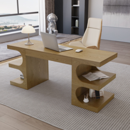 Natural Office Writing Desk  Desk with Drawer & Shelves Modern Office Furniture (1630mm) - thumbnail 3