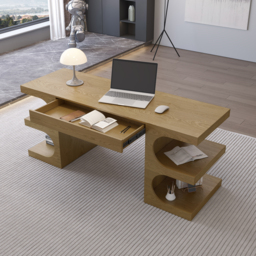 Natural Office Writing Desk  Desk with Drawer & Shelves Modern Office Furniture (1630mm) - thumbnail 2