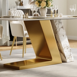 Modern 1800mm Rectangle Sintered Stone Dining Table with 6 Chairs in Gold - thumbnail 9