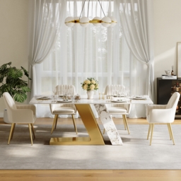 Modern 1800mm Rectangle Sintered Stone Dining Table with 6 Chairs in Gold - thumbnail 5