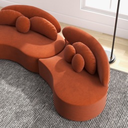 3700mm 4-Piece Curved Velvet Sectional Sofa with Ottoman & Pillows - thumbnail 6