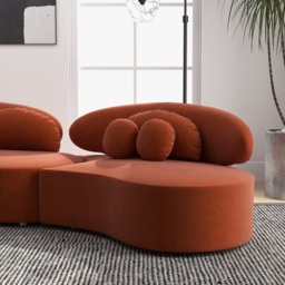 3700mm 4-Piece Curved Velvet Sectional Sofa with Ottoman & Pillows - thumbnail 7