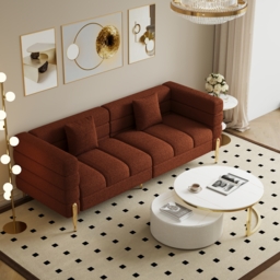 200 cm Modern Boucle Upholstered Fluted 3 Seater Sofa for Living Room with pillow Set of 2 - thumbnail 6