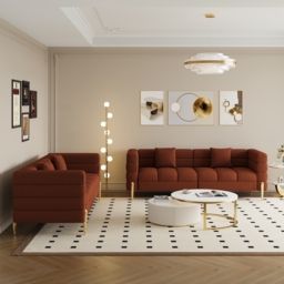 200 cm Modern Boucle Upholstered Fluted 3 Seater Sofa for Living Room with pillow Set of 2 - thumbnail 3