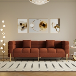 200 cm Modern Boucle Upholstered Fluted 3 Seater Sofa for Living Room with pillow Set of 2 - thumbnail 4